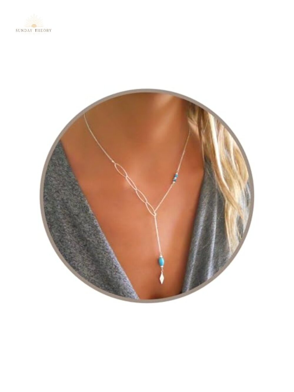Silver Stainless Steel Turquoise Adjustable Y-Necklace